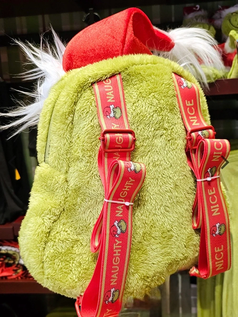 Universal Grinchmas Plush Backpack with Santa Hat , Naughty and Nice straps